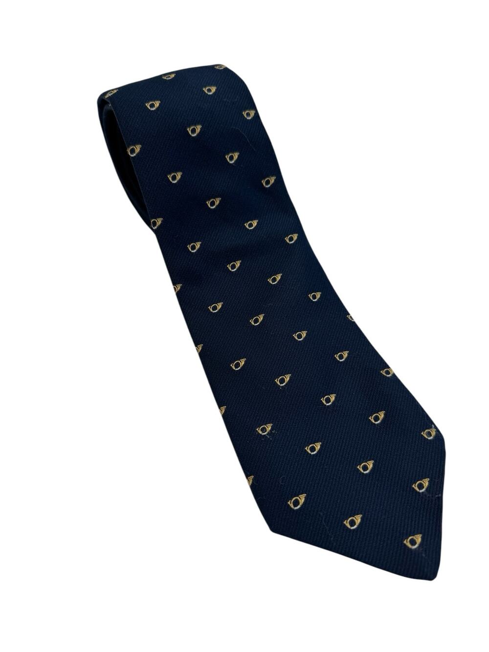 Vintage 1970s Horn Instrument Print Blue Yellow Tie Tex Tan Collection